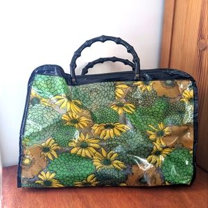 Vintage clear vinyl flower purse w/ plastic bamboo handle